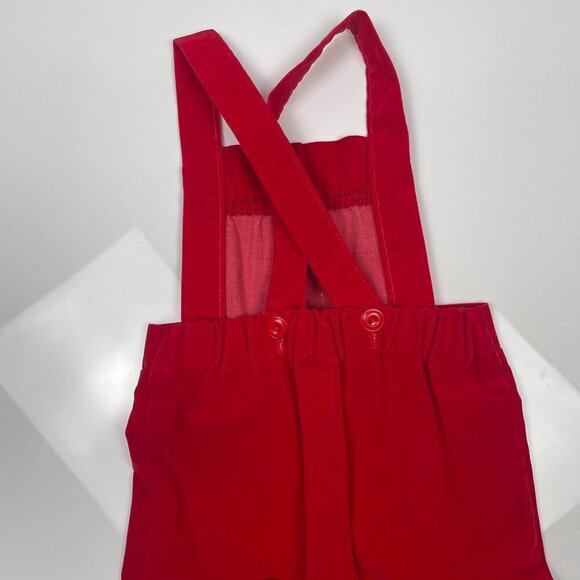 Vintage Christmas Red Velvet Toddler Overalls Size: 12 months, 1 year old. - Picture 6 of 11